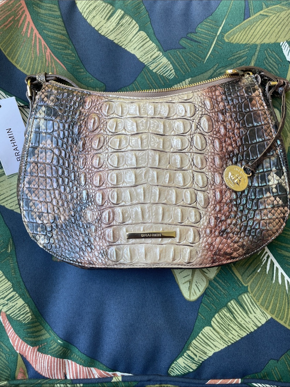 Brahmin Ombre Croc-Embossed Shoulder Bag in Cream, Brown and Black
